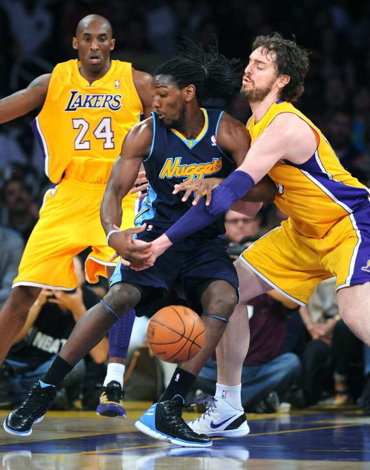 Kobe Bryant, Kenneth Faried, Pau Gasol