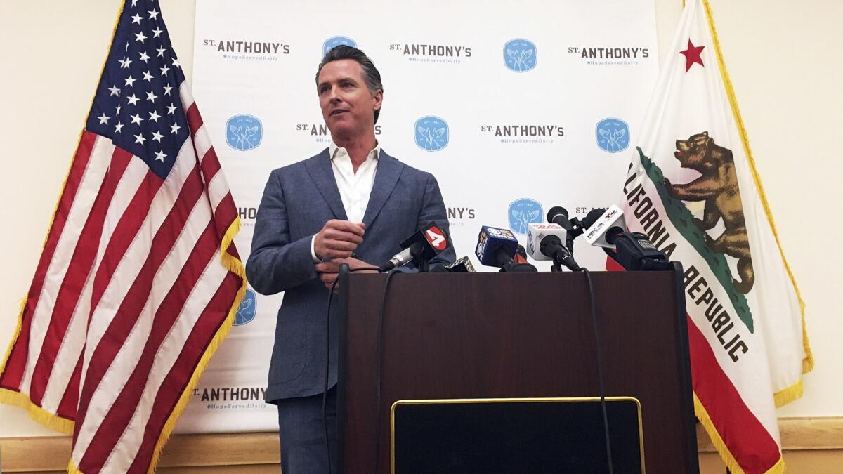 Gov.-elect Gavin Newsom on Thursday in San Francisco makes his first public comments after his election. He dedicated much of the time to the deadly mass shooting in Thousand Oaks.