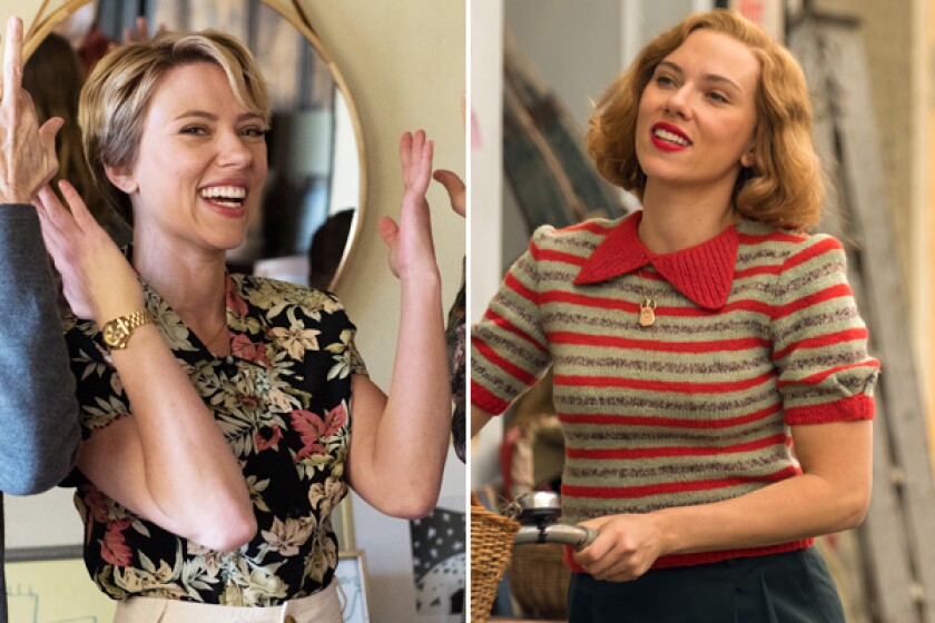 Scarlett Johansson in "Marriage Story," left, and "Jojo Rabbit."