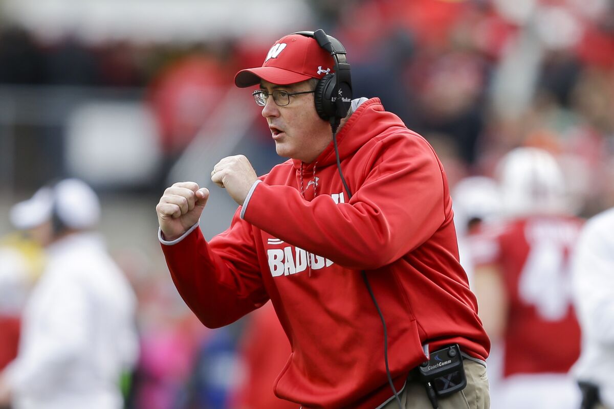Wisconsin coach Paul Chryst gestures from the sideline