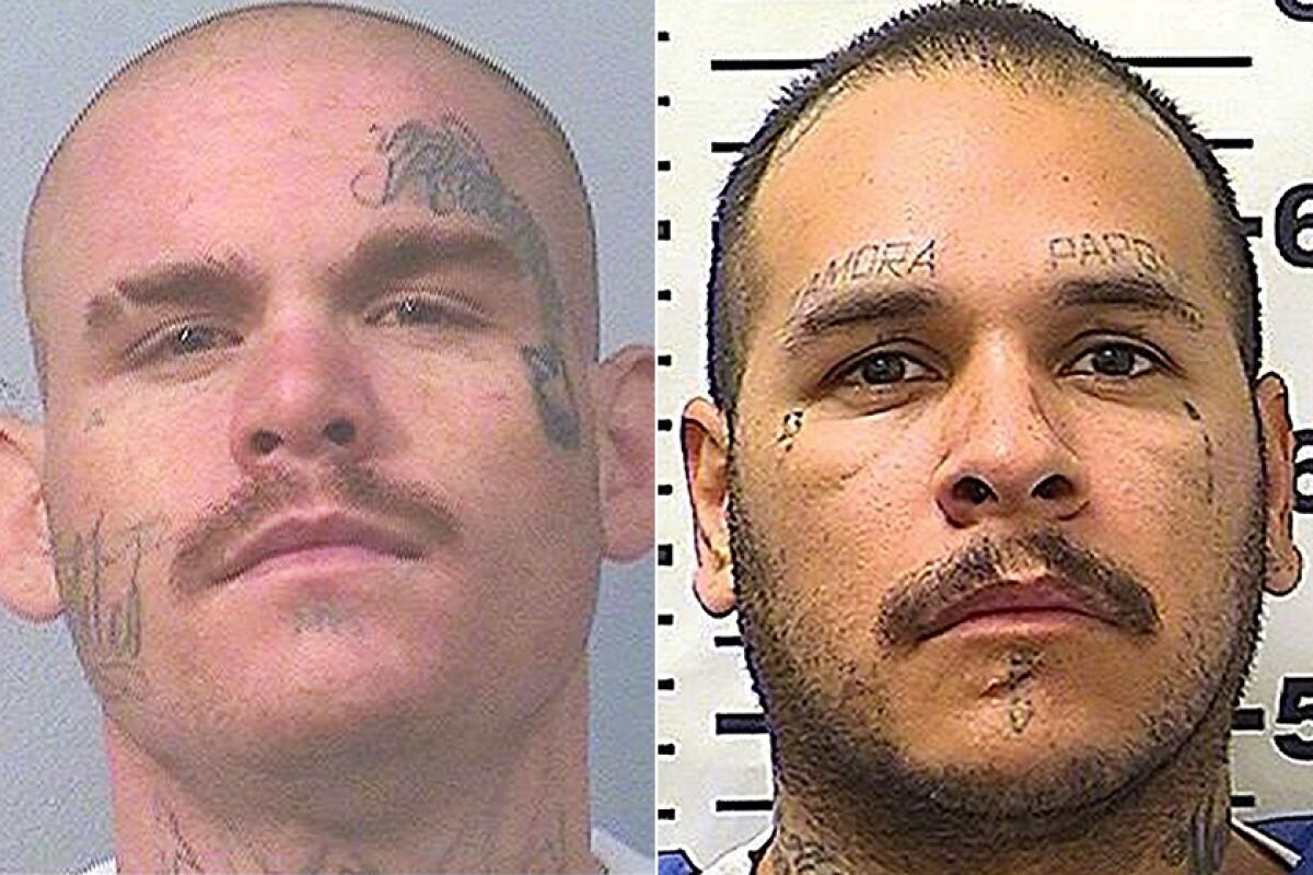 Correctional officers said they saw inmates Cody Taylor, left, and Anthony Rodriguez attack a fellow convict in the day room of a restricted housing unit at California State Prison, Sacramento. Luis Giovanny Aguilar was pronounced dead half an hour after the assault.