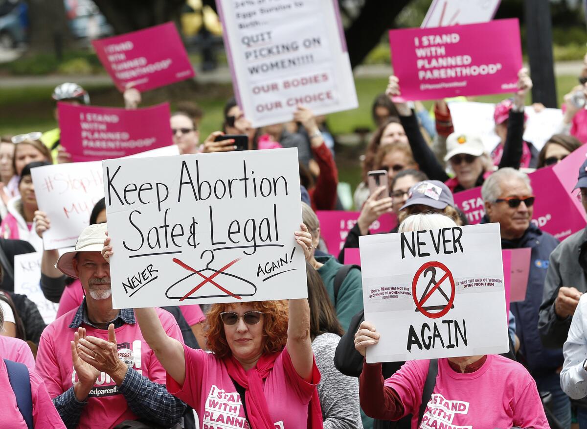 People rally in support of abortion rights at the state Capitol in Sacramento in 2019. 