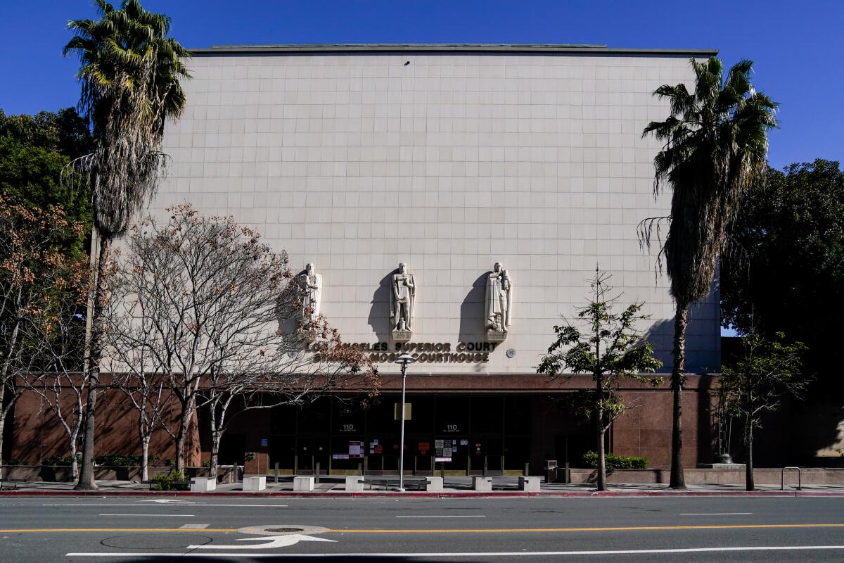 An outside view of the Stanley Mosk Courthouse in downtown Los Angeles. 
