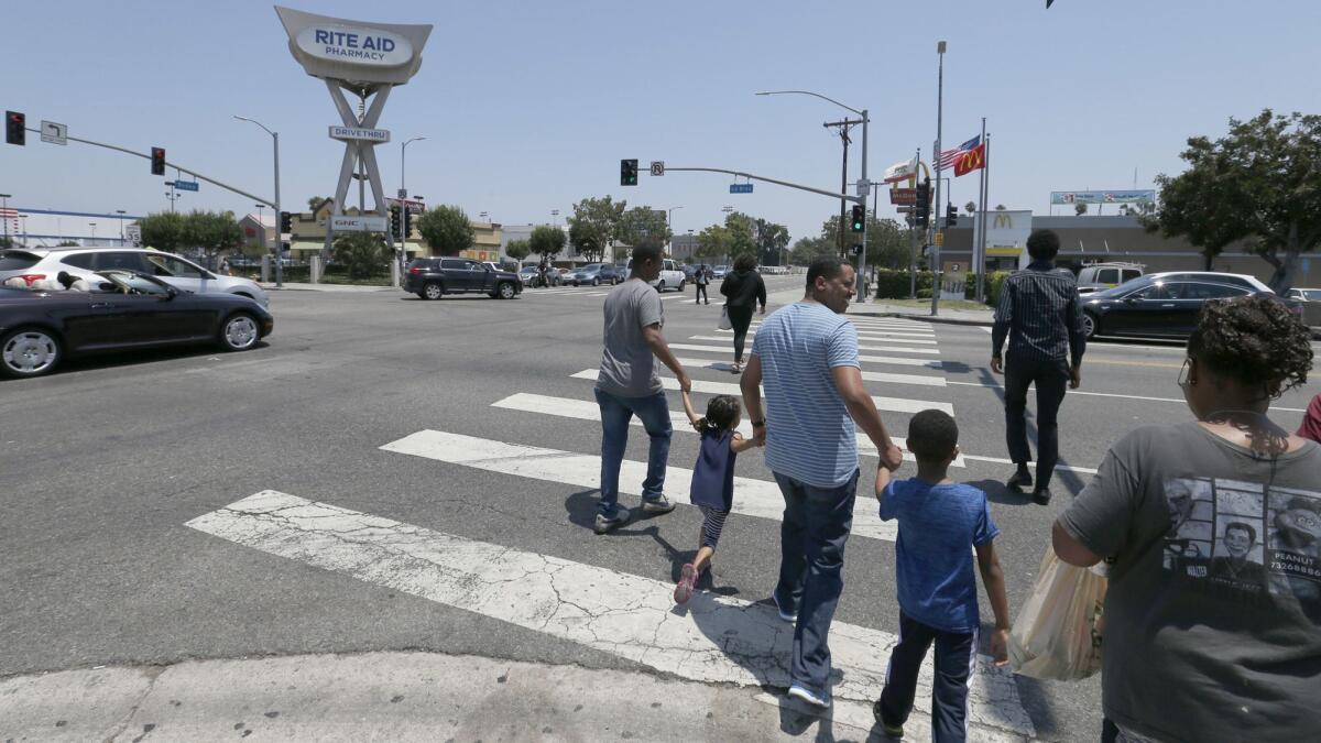 A view of Rodeo Road in the Baldwin Village area of Los Angeles. On Saturday, a 3.5-mile section of the road will be renamed Obama Blvd.