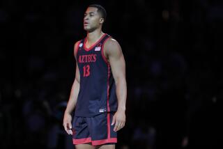 Boston, MA- March 28: San Diego State's Jaedon LeDee is introduced before playing UConn during a NCAA Tournament Sweet 16 game at the TD Garden on Wednesday, March 28, 2024 in Boston, MA. (K.C. Alfred / The San Diego Union-Tribune)
