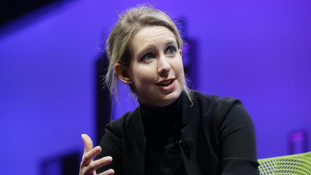 Elizabeth Holmes speaking in San Francisco in 2016 as chief executive of Theranos.