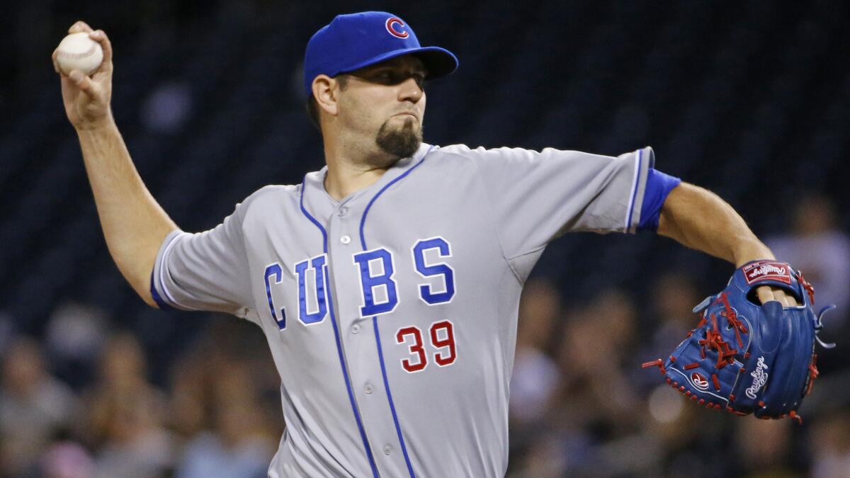 Chicago Cubs starter Jason Hammel delivers a pitch during a game against the Pittsburgh Pirates in June.