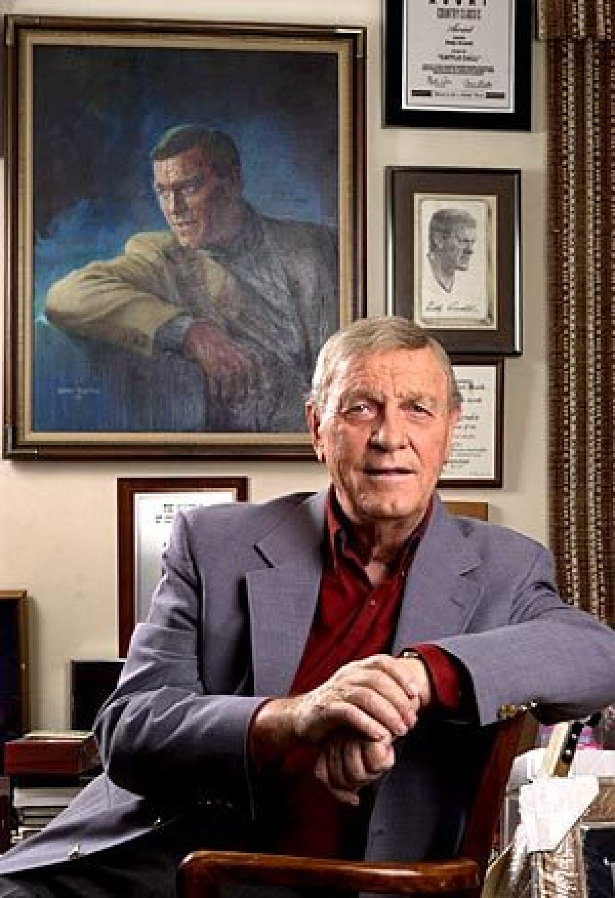Country music legend Eddy Arnold in his memorabilia-filled office in Brentwood, Tenn., in 2002. Arnold died at a care facility near Nashville. He was 89.