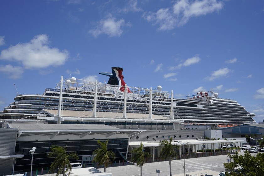 Carnival Cruise Line's Carnival Horizon cruise ship is shown docked at PortMiami, Friday