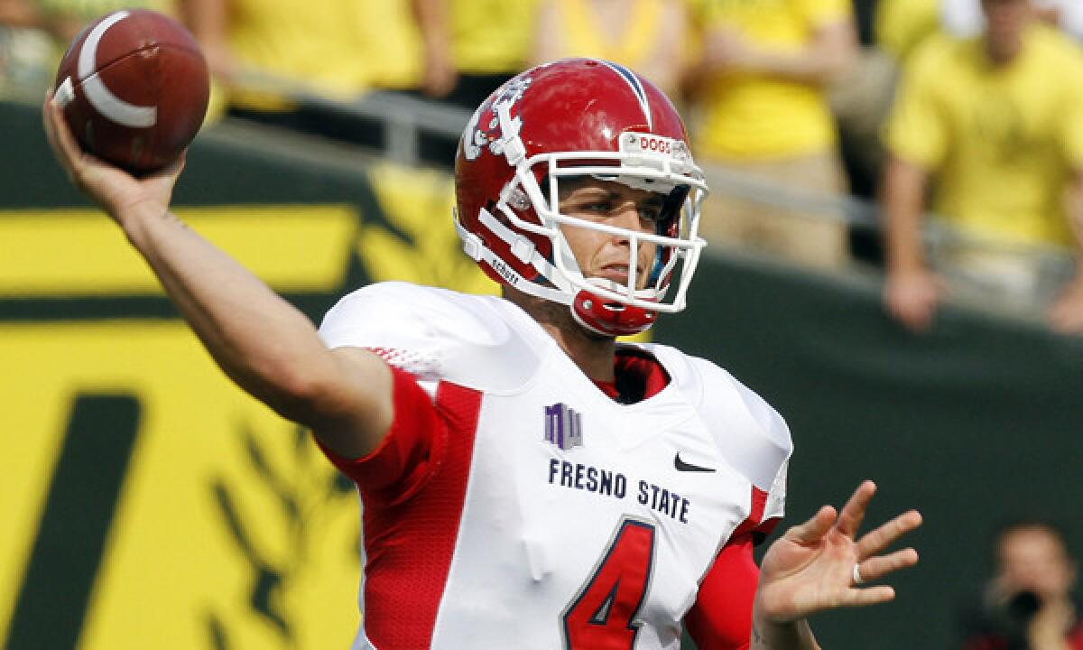 Why does Fresno State football have a 'V' on the back of its helmets?