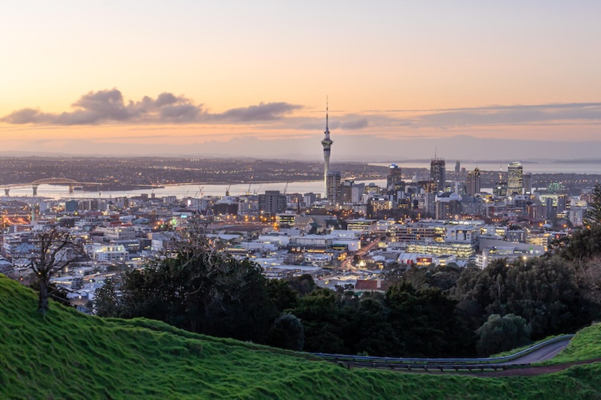 The Auckland city skyline, featuring Auckland Sky Tower, from Mt. Eden.