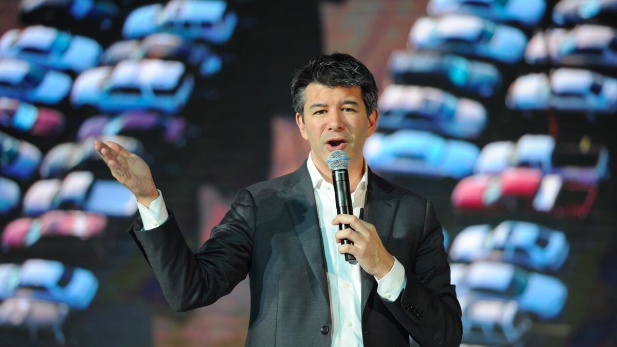 Travis Kalanick, chief executive of Uber, speaks in Beijing in June 2016 (Wang K'aichicn / Getty Images)