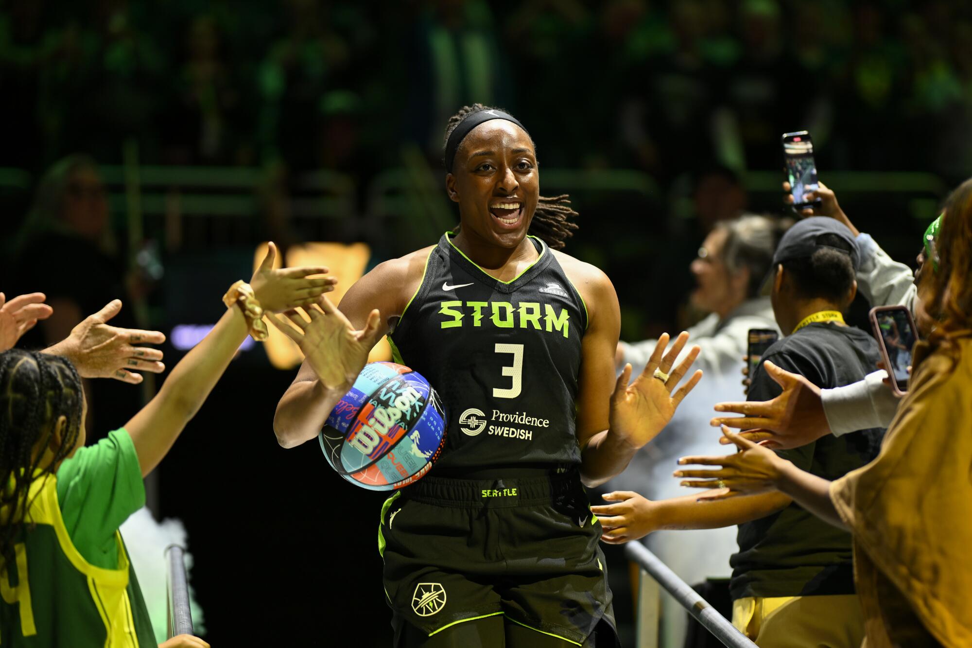 Seattle Storm forward Nneka Ogwumike runs on the court before a game against the Minnesota Lynx on May 14.