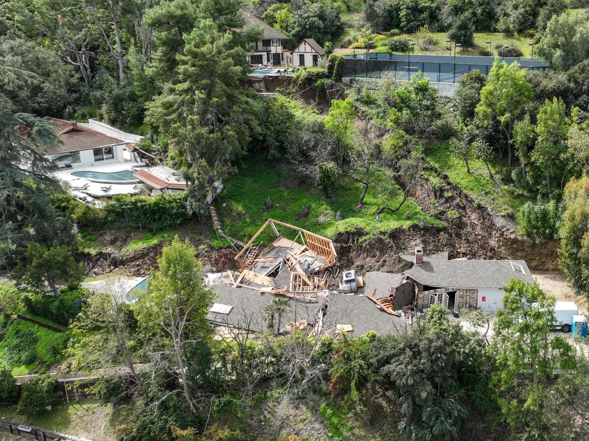 Sherman Oaks, CA, Wednesday, March 13, 2024 - A landslide destroyed a home and three other residences were damaged near Ventura Canyon Ave. (Robert Gauthier/Los Angeles Times)