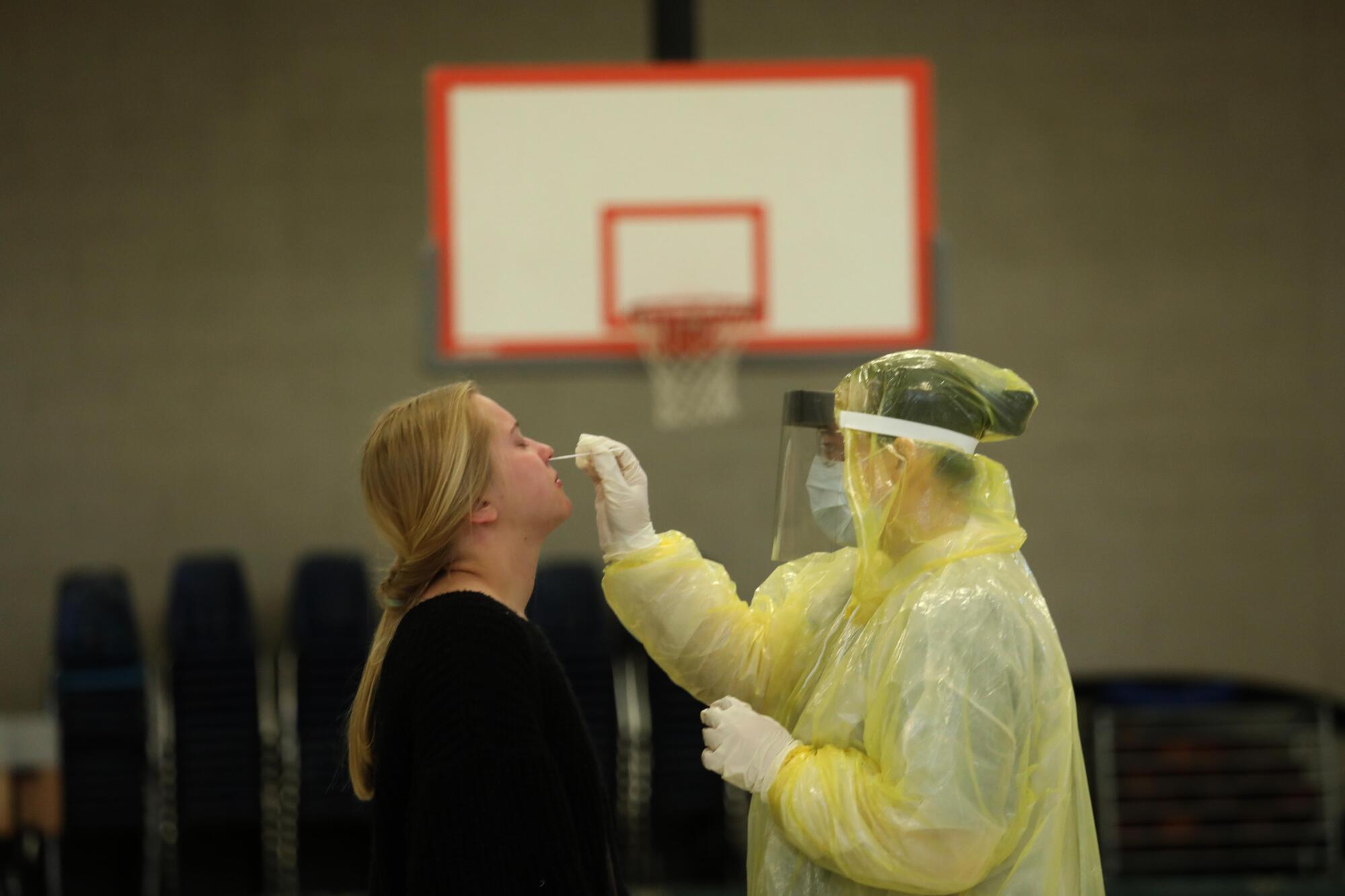 Coronavirus testing at a school gym in Mariposa, California