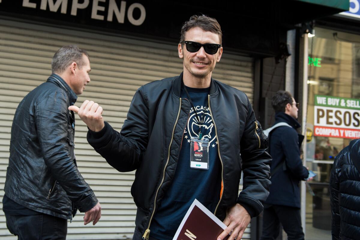 Actor James Franco attends the women's march in Los Angeles on Jan. 21.