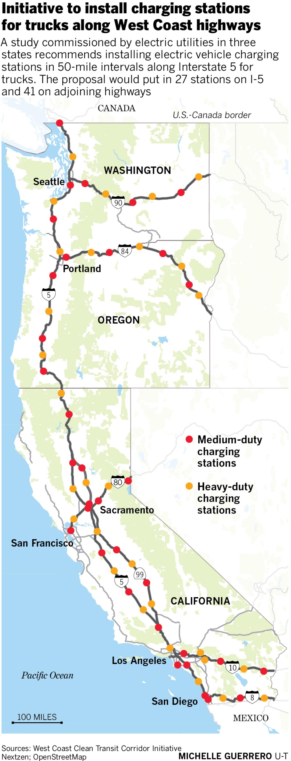 Map showing where the charging stations would be