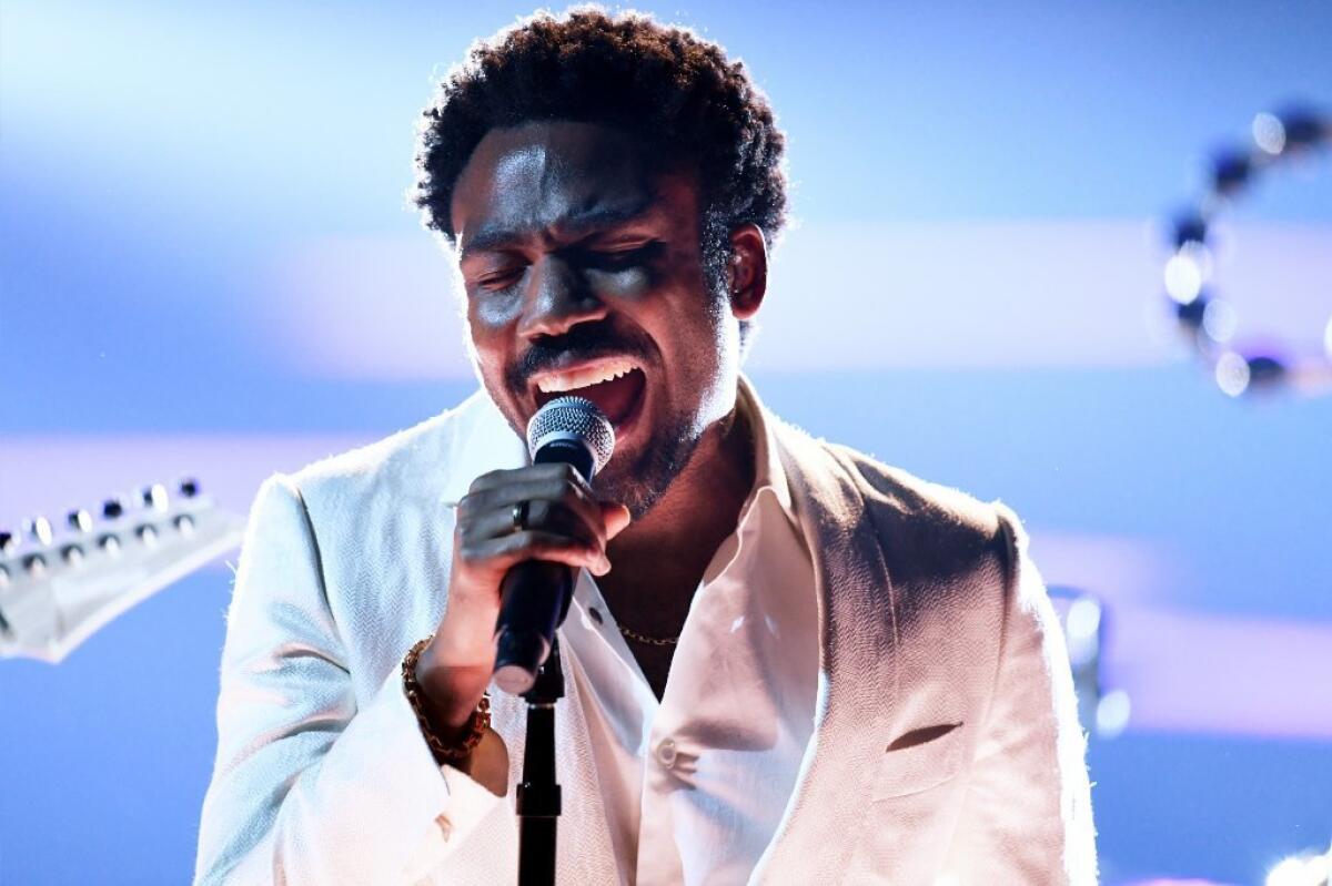 Childish Gambino simmers in his Grammy performance of "Terrified" at Sunday's Grammys.