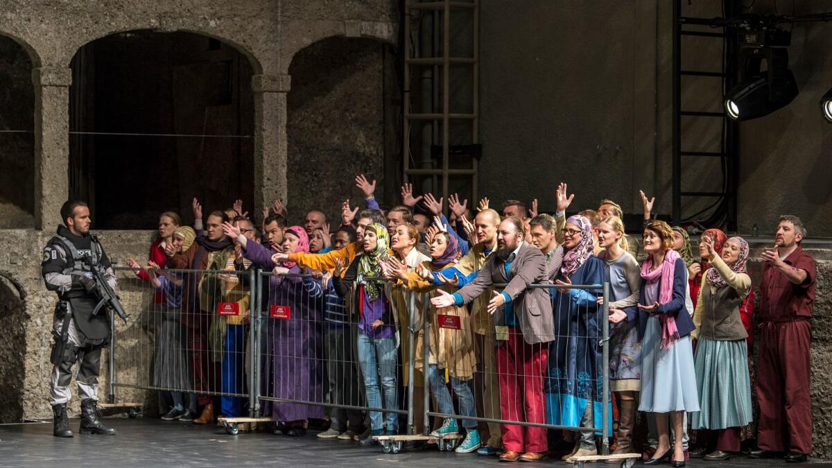 Peter Sellars' Salzburg Festival production of Mozart's "La Clemenza di Tito" reinterpreted to reflect the modern émigré crisis in Europe. (Ruth Walz / Salzburg Festival)