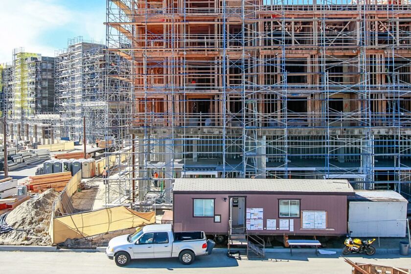 SAN DIEGO, CA January 24th, 2019 | These are some of the 608 rental units under construction on Thursday at the One Paseo development in the Carmel Valley neighborhood of San Diego, California. | (Eduardo Contreras / San Diego Union-Tribune)