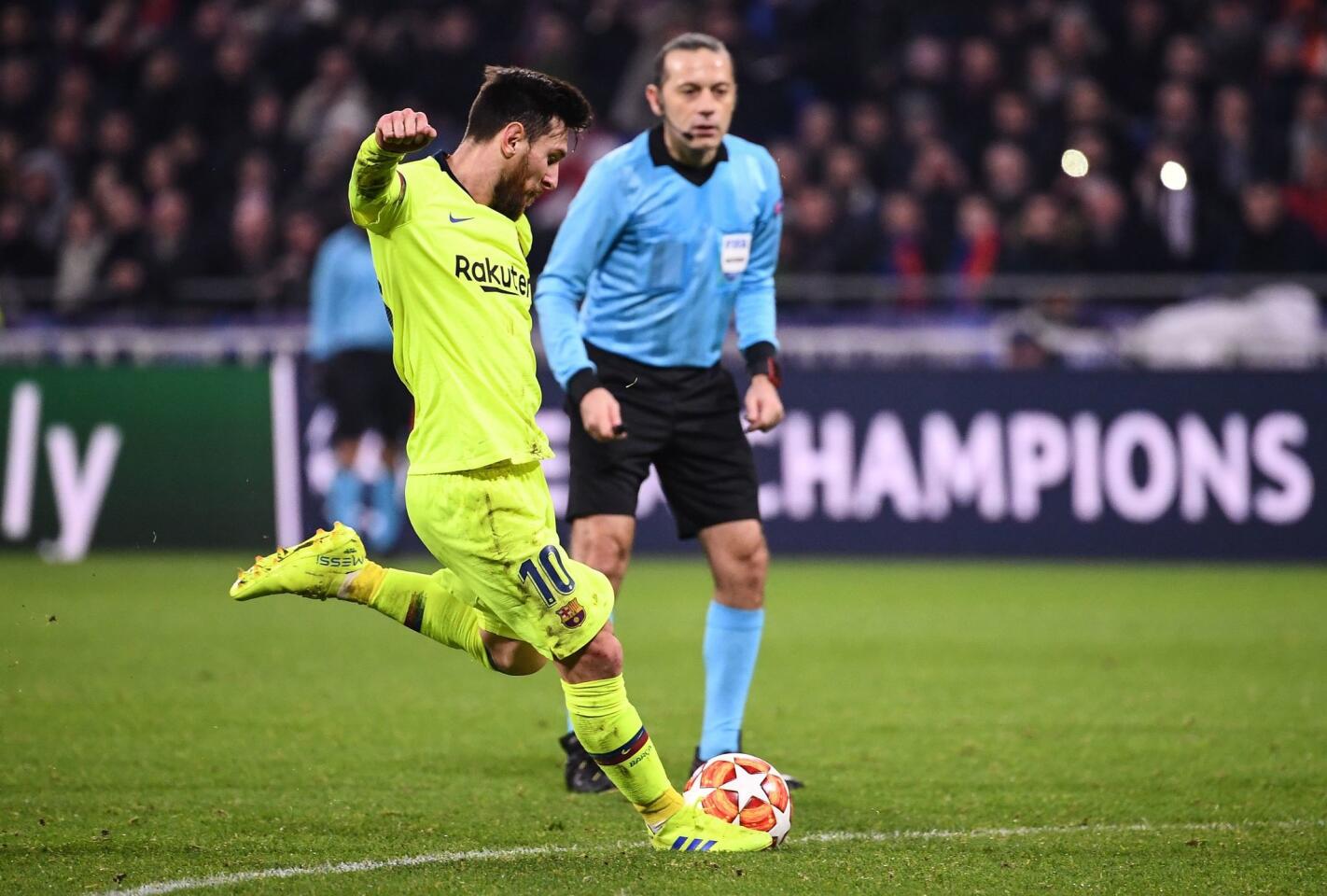 Barcelona's Argentinian forward Lionel Messi prepares to shoot the ball during the UEFA Champions League round of 16 first leg football match between Lyon (OL) and FC Barcelona on February 19, 2019, at the Groupama Stadium in Decines-Charpieu, central-eastern France. (Photo by FRANCK FIFE / AFP)FRANCK FIFE/AFP/Getty Images ** OUTS - ELSENT, FPG, CM - OUTS * NM, PH, VA if sourced by CT, LA or MoD **