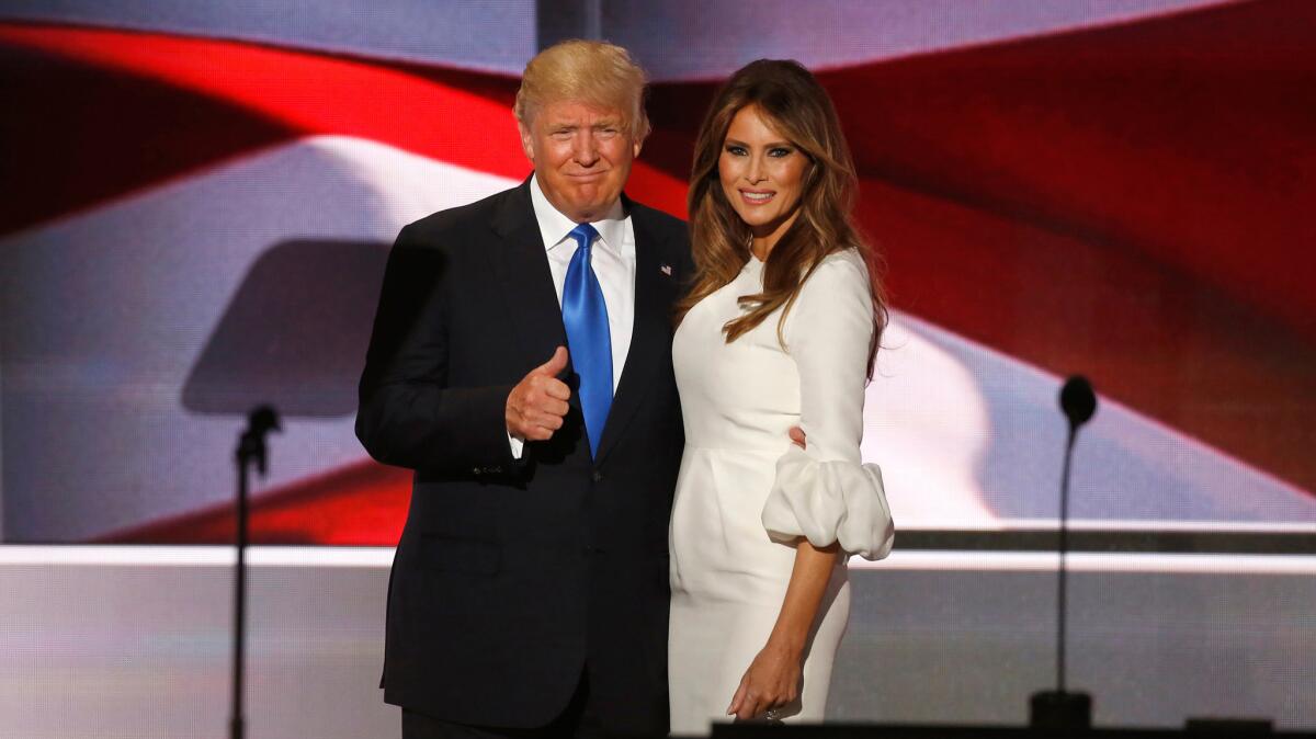 Donald Trump and his wife, Melania, appear together Monday on the first night of the Republican National Convention in Cleveland.