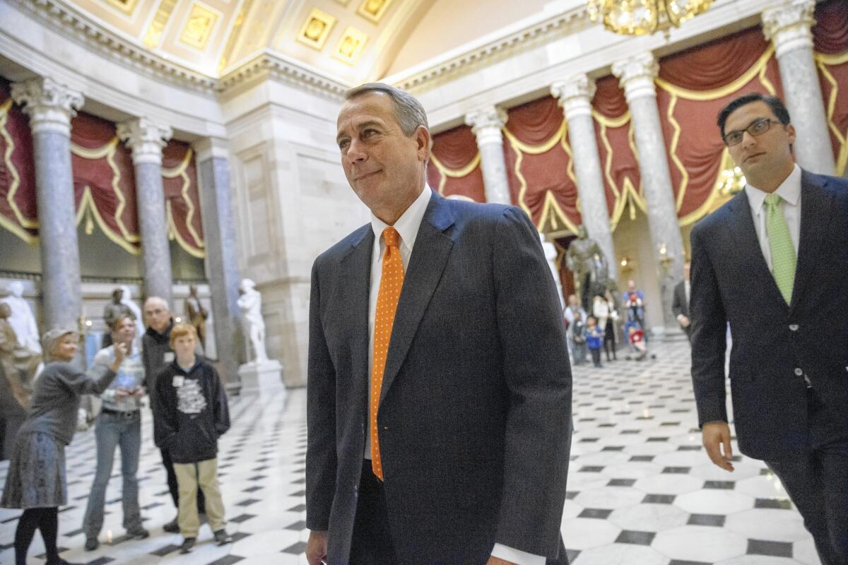 House Speaker John A. Boehner is under pressure to take a more confrontational stance toward the president after GOP victories in the recent elections.