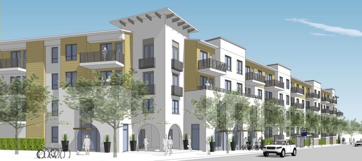 New housing planned for the old La Mesa Police station site includes 115 units in a four-story setting.
