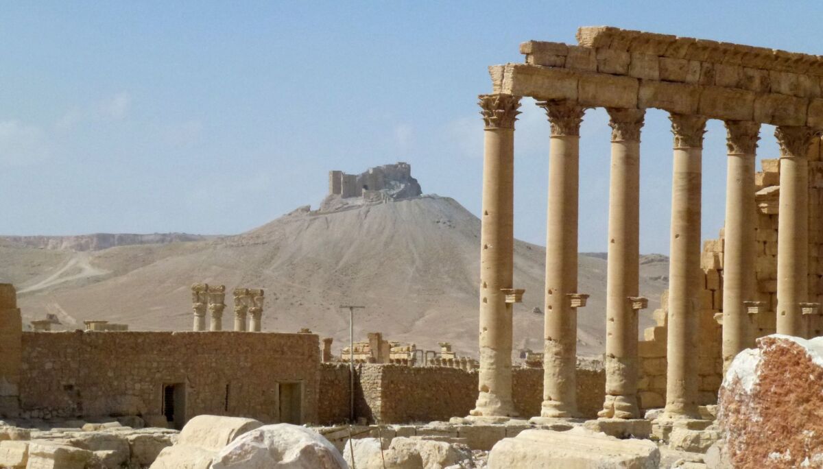 A general view taken on Sunday shows part of the ancient city of Palmyra with the citadel in the background.