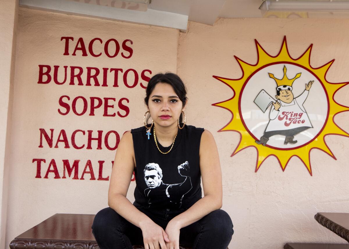 L.A.-raised singer Angelica Garcia outside of the original King Taco on Cypress Avenue in Cypress Park. Her new album "Cha Cha Palace" is out Friday.
