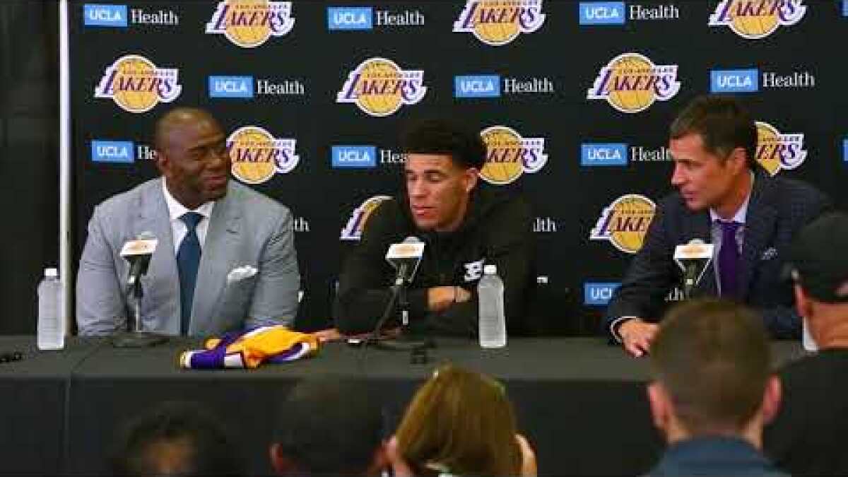 Lakers' Lonzo Ball throws out first pitch at Dodger Stadium