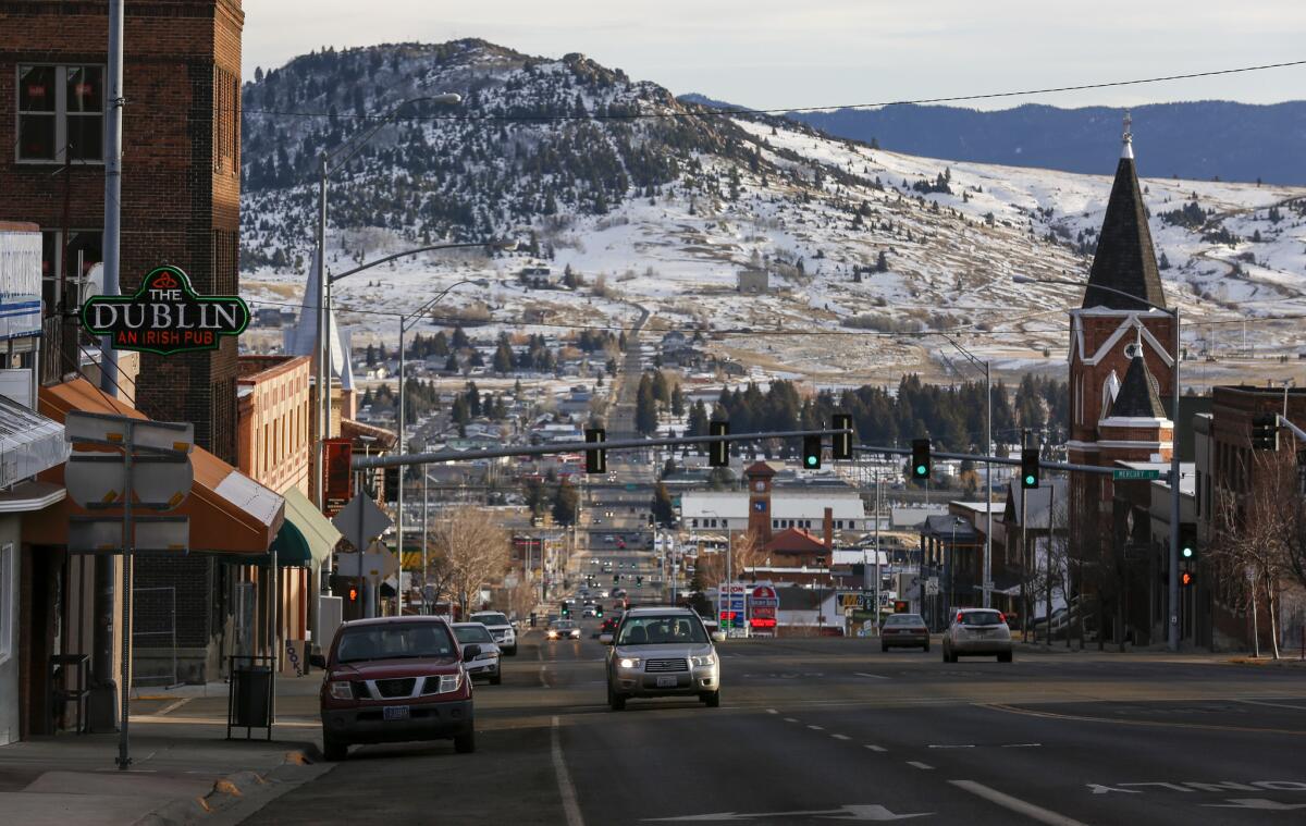 The view looking down Montana Street in Butte, Montana. (Mark Boster / Los Angeles Times)