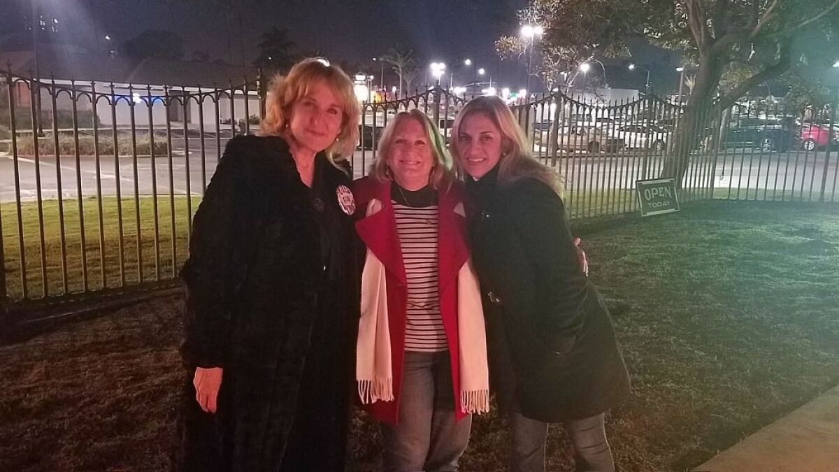 Mary Adams Urashima, Nancy Duremdes and Gina Clayton-Tarvin at the Newland House in Huntington Beach in 2018.