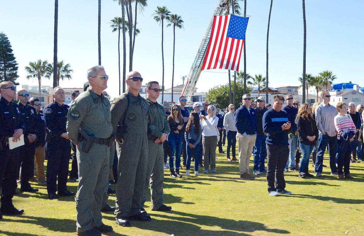 Airmen from the Huntington Beach Police Air Support Unit were among the attendees at Sunday's dedication.