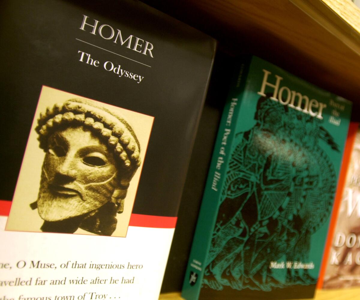 Different versions of Homer's "The Odyssey" on a shelf in the classic section at a Borders bookstore in New York.