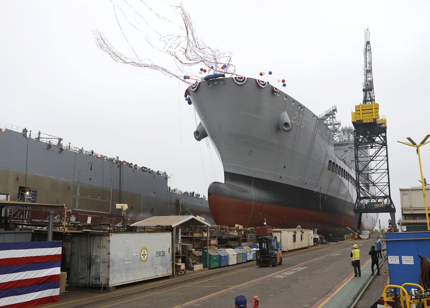 The Lewis-class replenishment oiler Harvey Milk was built and launched at the General Dynamics-NASSCO shipyard in San Diego.