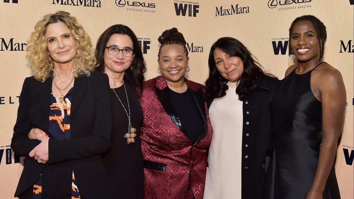Kyra Sedgwick, left, and ReFrame Rise directors Patricia Cardoso, Tina Mabry, Haifaa al-Mansour and Hanelle M. Culpepper.