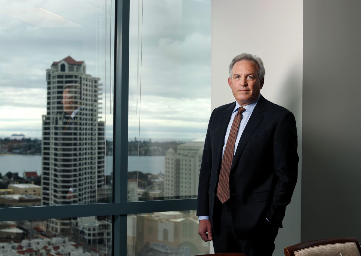 Lawyer Tim Blood in his San Diego office.