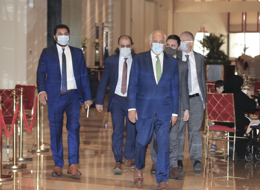 U.S. peace envoy for Afghanistan Zalmay Khalilzad and entourage