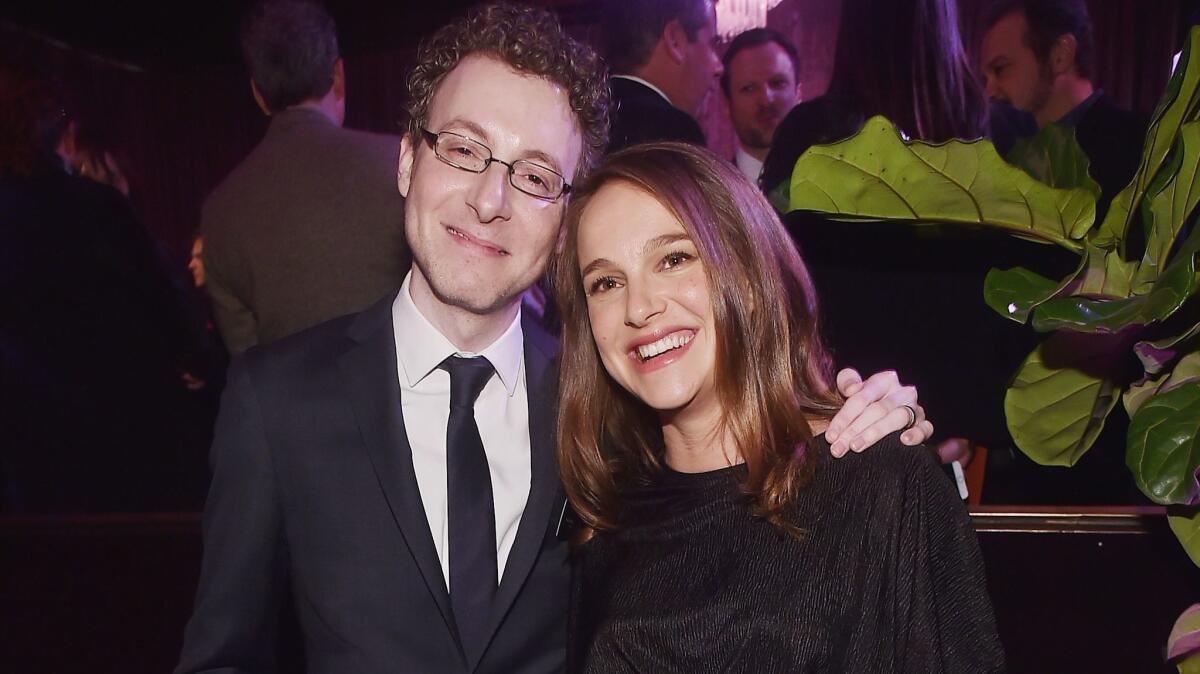 Composer Nicholas Britell with Natalie Portman at the recent Academy Awards luncheon for nominees in Beverly Hills. Britell scored Portman's directorial debut, “A Tale of Love and Darkness.”