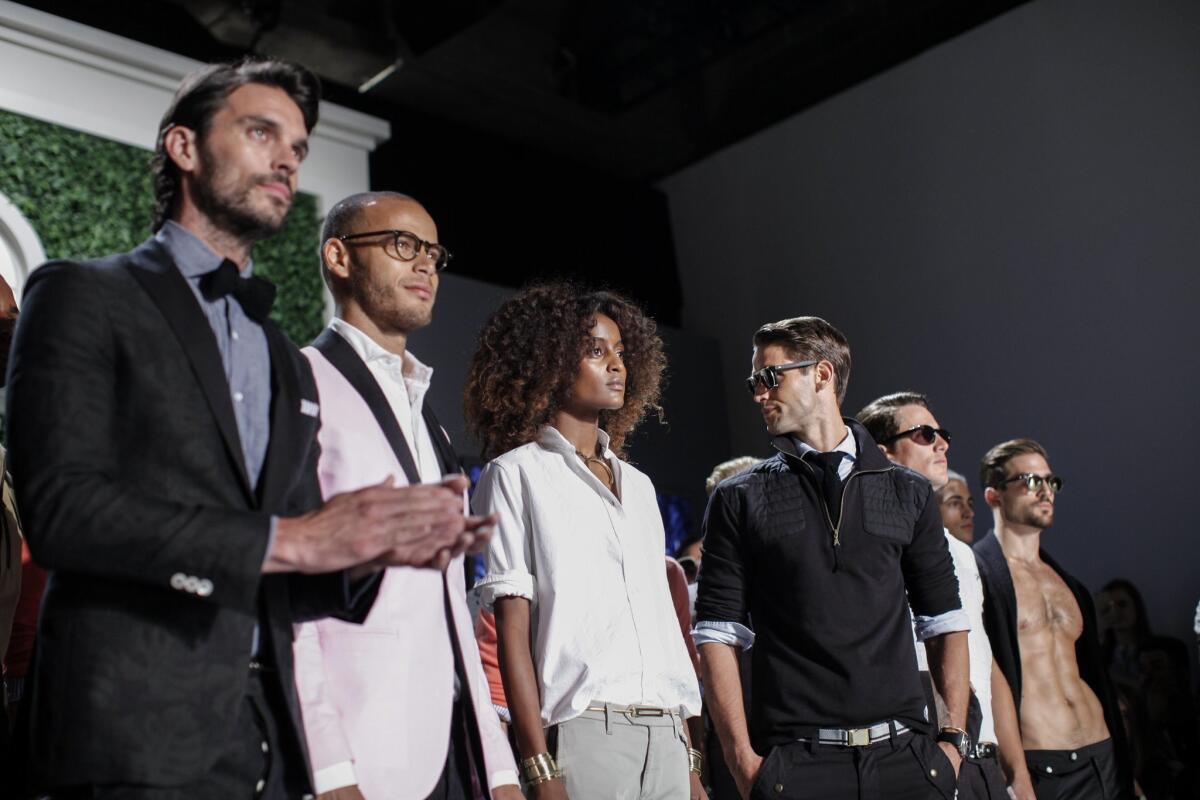 Models display Michael Bastian creations during the Men's Fashion Week in New York on July 15.