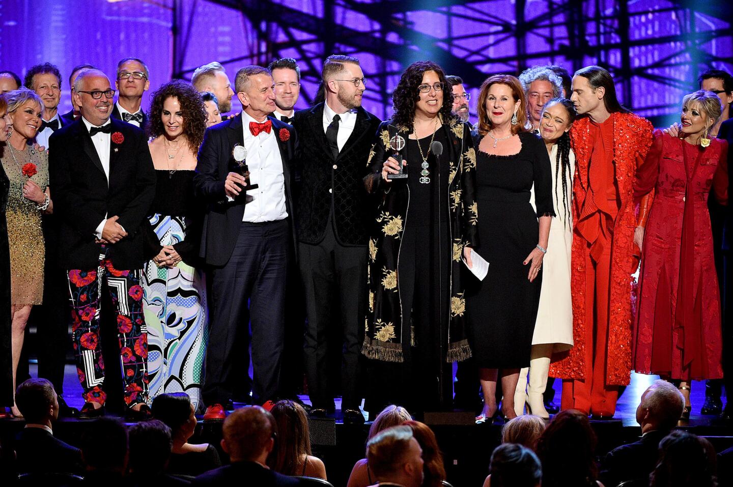 The cast and producers of "Hadestown" accept the award for best musical at the 2019 Tony Awards.