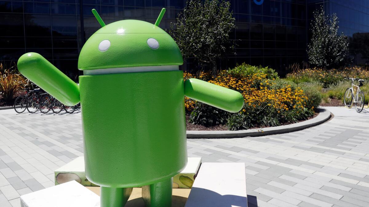 An Android statue stands on Google's campus in Mountain View, Calif.