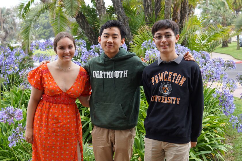 Dagny Whall, Leon Wang and Andrew Park are La Jolla High School's top grade point average earners.