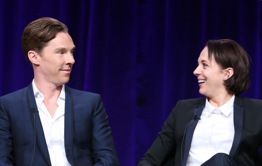 Actors Benedict Cumberbatch and Amanda Abbington speak during the "Masterpiece/Sherlock, Season 3" panel discussion at the PBS portion of the 2014 Winter Television Critics Assn. Tour at Langham Hotel on Jan. 20 in Pasadena.