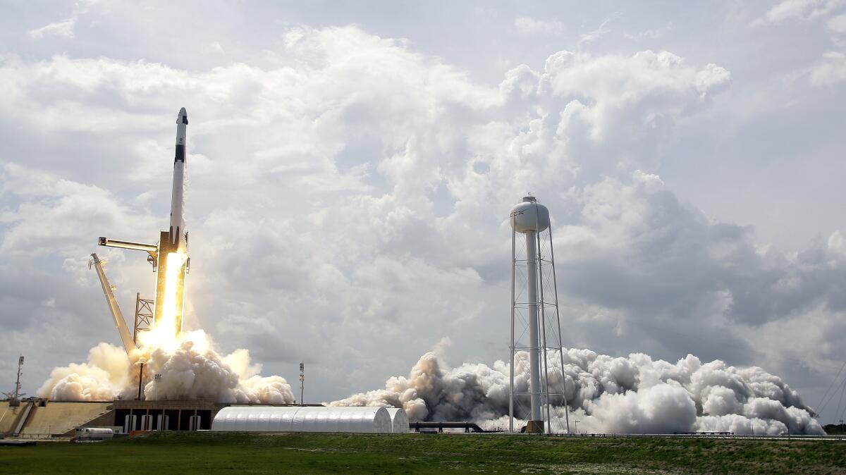 SpaceX launches astronauts to the International Space Station for the first time ever.