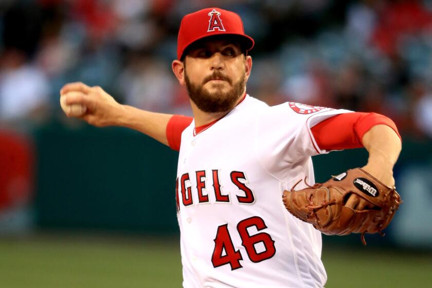 Angels starter Cory Rasmus last only 2 1/3 innings against the Rays on Friday night.