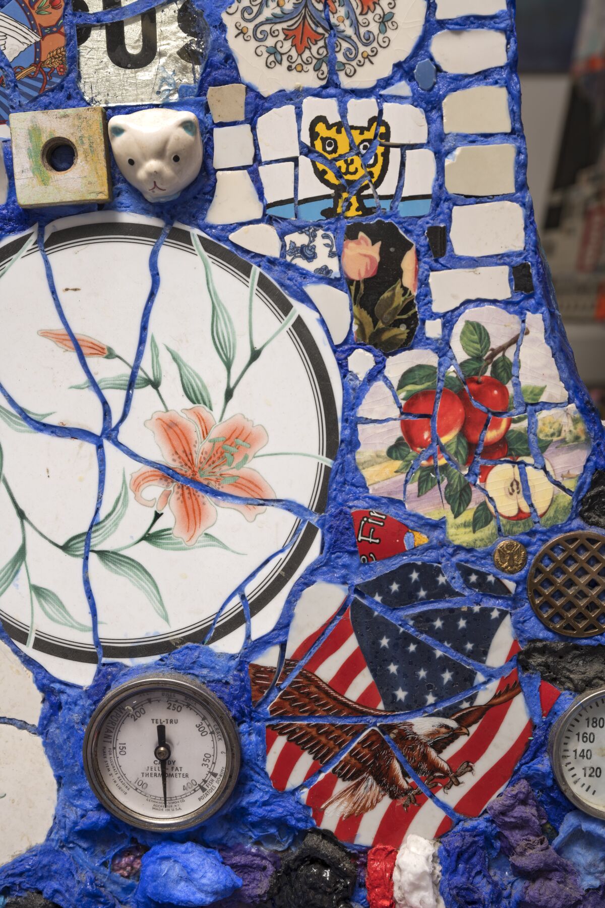 A detail from Timothy Washington's mixed media assemblage, "Rest in Peace," 2017-19.