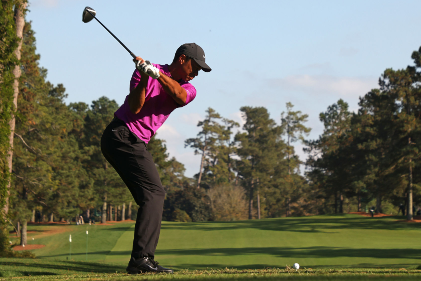 Tiger Woods of the United States plays his shot from the 17th tee.