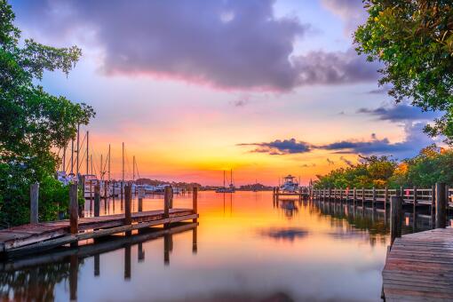 A photo of sunrise at the Venice Florida boat launch.